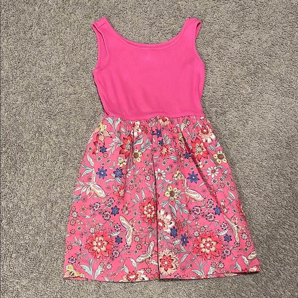 Floral Pink Kids Dress, size 6-7